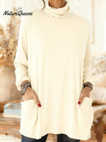 Women's Solid Color Turtleneck Long-sleeved Casual Loose Cotton Top