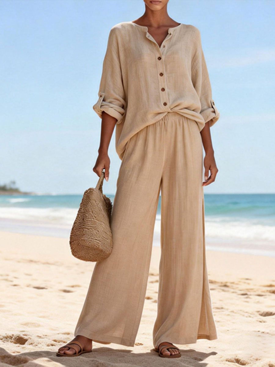 Casual And Cozy Minimalist Linen Two-piece Set