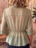 Women's Solid Color Lapel 3/4 Sleeve Casual Loose Chiffon Top