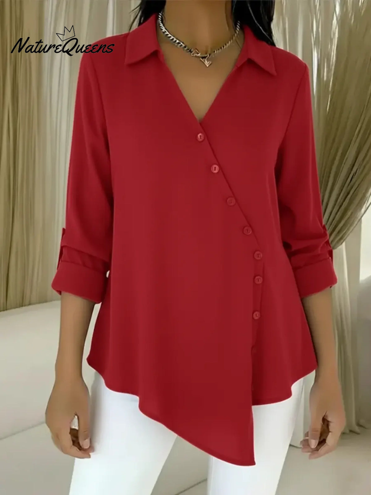 Women's Casual Asymmetrical Hem Cotton Shirt