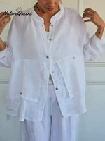 Women's Lace-paneled Cotton And Linen Shirt