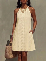 Halter Neck Embroidered Hollow-out A-line Mini Skirt
