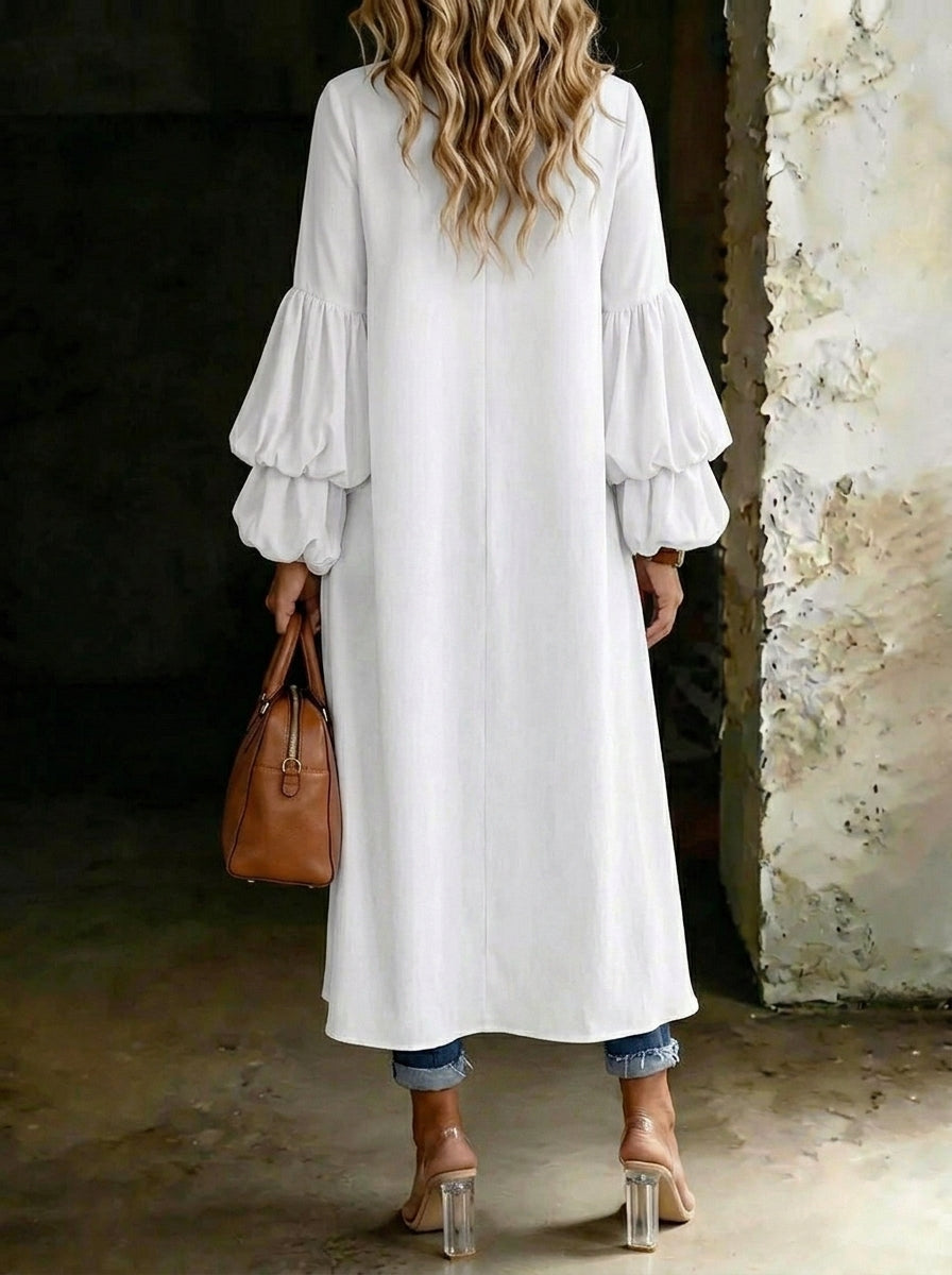 Women's Causal Long Sleeve Round-neck High-low Hem Design Blouse Top