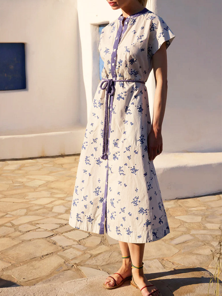 Women's Retro Floral Pattern Art Print Casual Cotton Linen Dress