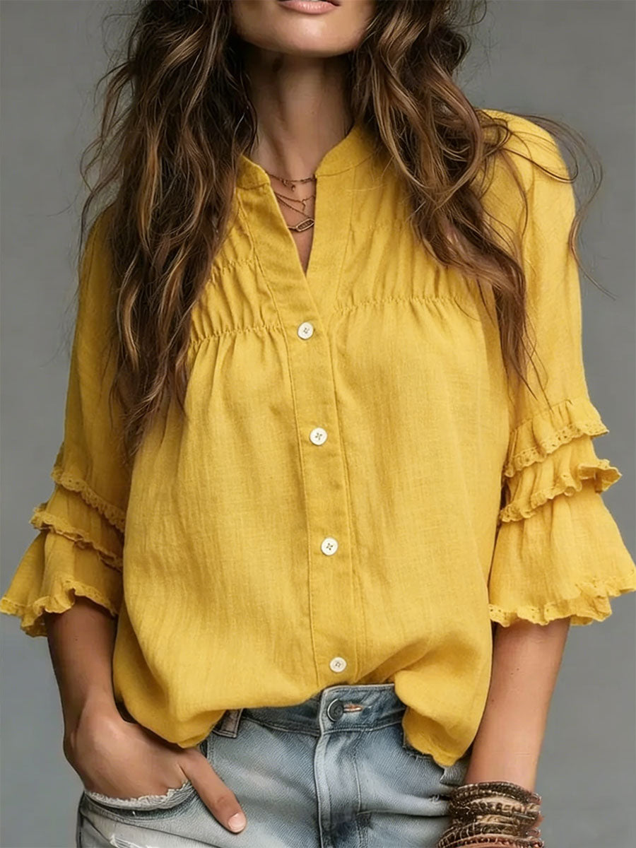 Women's Cozy Minimalist Solid-color Stand Collar 100% Cotton Shirt