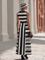 Elegant Artistic Black And White Striped Midi Dress