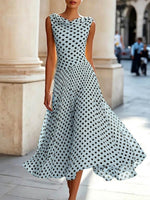 Women's Polka Dot Print Cowl Neck Sleeveless Loose-fit Mesh Dress