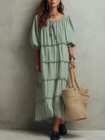 Women's Retro Striped Ruffled Art Casual Fashion Cozy Cotton Linen Dress