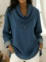 Retro Style Triangular Collar Loose-fitting Denim Cotton Top