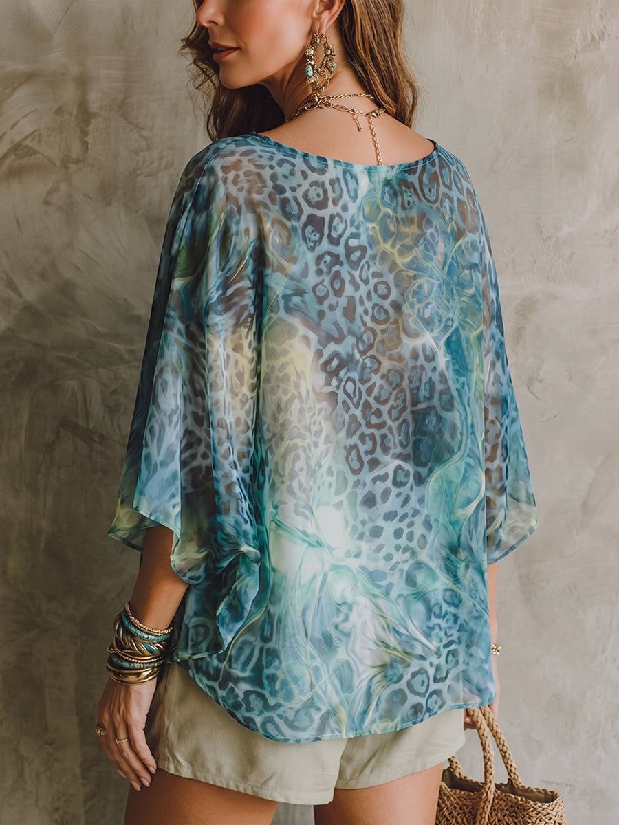 Sexy Artistic Leopard Print Chiffon Top