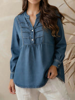 Women's V-neck Long-sleeved Casual Loose Simple Denim Top