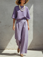 Minimalist & Elegant Solid-color Cotton-linen Two-piece Set