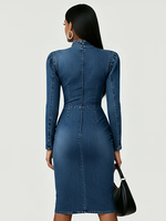 Elegant Multi-layered Ruffle Hem Denim Dress
