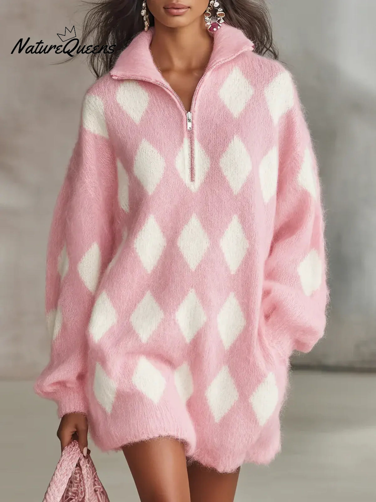 Women's Plaid Half-zip Sweater Dress