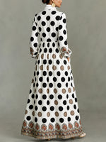 Classic Totem & Polka Dot Color-block Dress With Lapel, Cinched Waist, And Flared Skirt