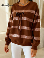 Women's Casual Striped Cotton Sweatshirt With Bow