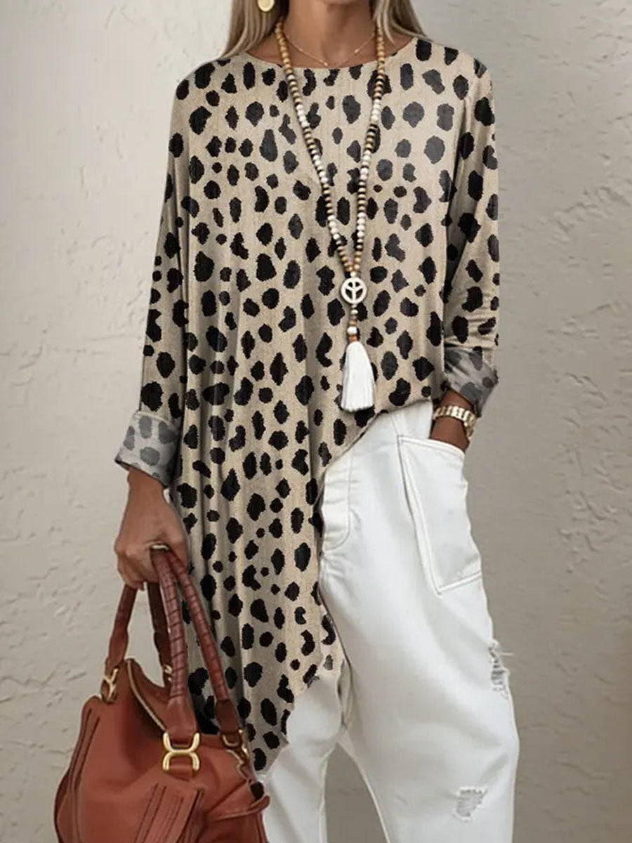 Women's Retro Leopard Print Casual Top With Asymmetrical Hem