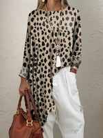 Women's Retro Leopard Print Casual Top With Asymmetrical Hem