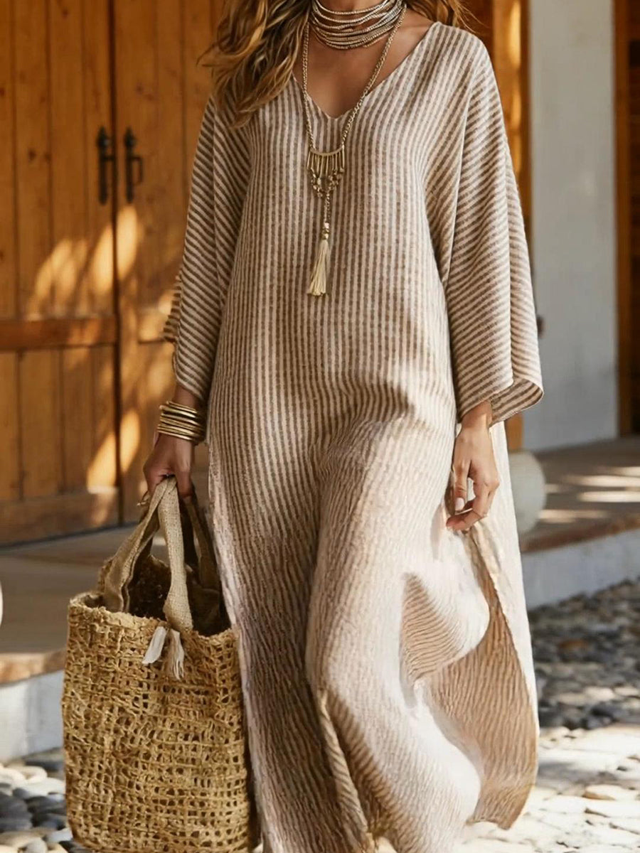Casual And Elegant Striped Linen-cotton Dress