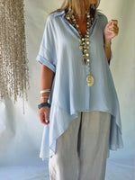 Casual Linen And Cotton Shirt With A Shorter Front And Longer Back