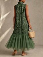Leopard Print Mesh Hem Maxi Dress