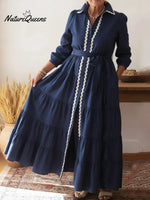 Elegant Collared Lace-trimmed Multi-layered Hem Shirt Dress