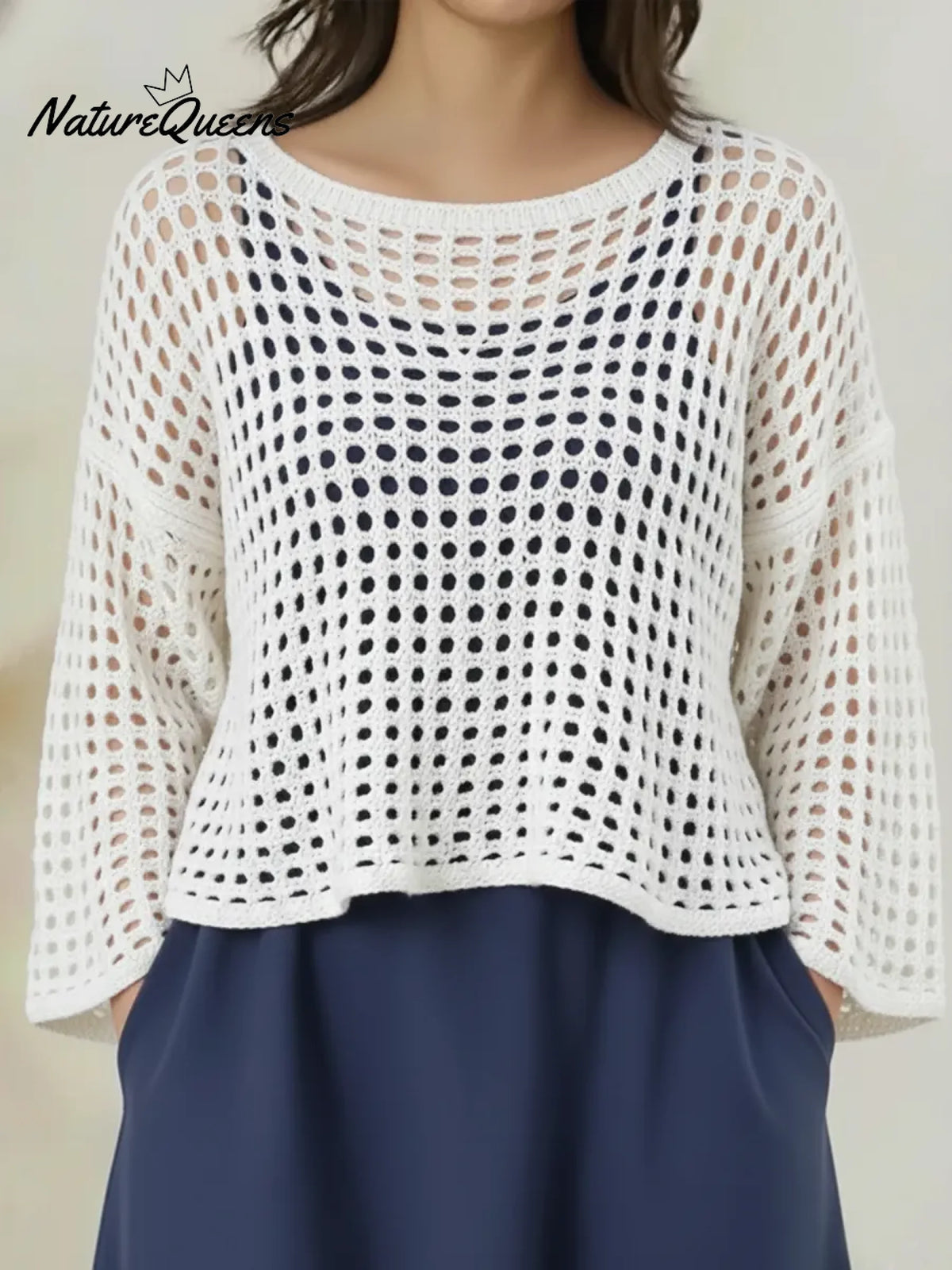 Women's Cozy Crocheted Openwork Pullover Top