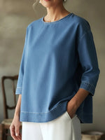 Elegant Open-back Design Denim Cotton Top