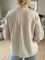 Women's Hollow-out Sleeve Cotton And Linen Top