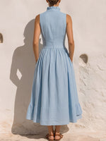 Women's Solid-color V-neck Sleeveless Loose-fit Cotton-linen Casual Dress