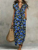 Women's Flower Print Ruffled Sleeveless Dress
