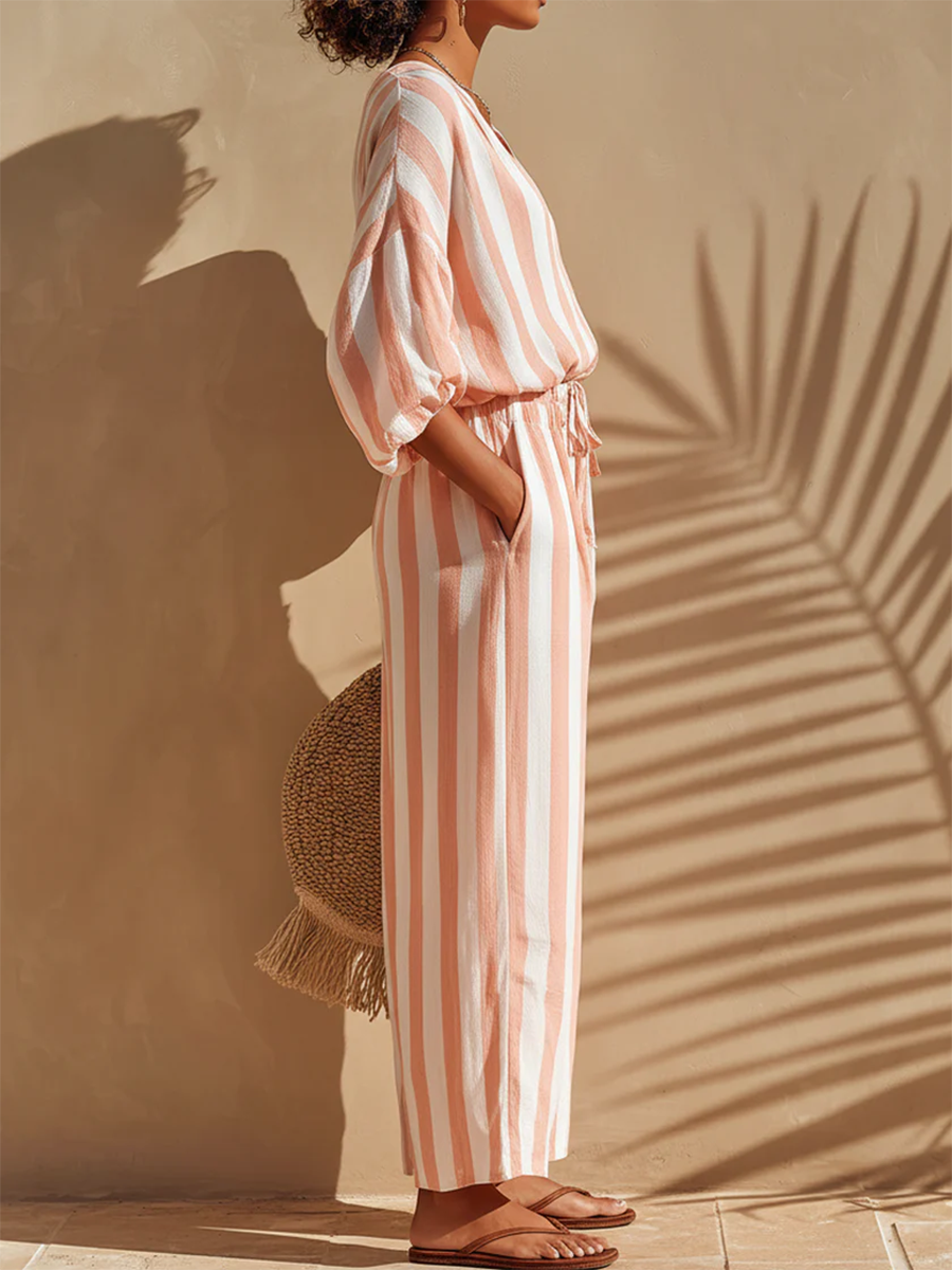 Cozy & Casual Vacation Striped Two-piece Set