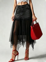 Stylish Casual Spliced mesh Denim Skirt