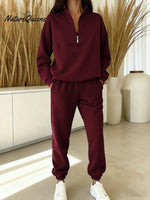 Women's Solid Color Cardigan Collar Long Sleeve Casual Loose-fitting Sweatshirt With Elastic Waist And Jogger Pants Set