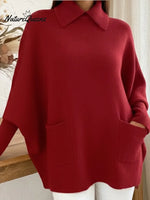Elegant Women's Collared Pocket Pullover Sweater
