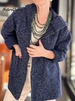 Women's Boucle Wool Blend Zip-up Hooded Jacket