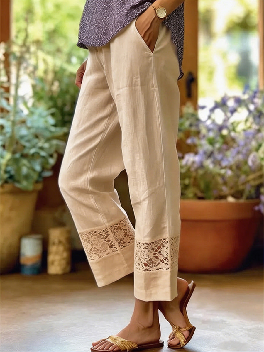 Women's Lace-paneled Cropped Pants