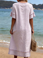Jacquard Raw-edge V-neck Linen Resort Dress