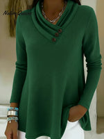 Elegant Cowl Neck Button-down A-line Pullover