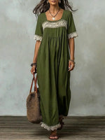 Women's Retro Ethnic Floral Art Casual Stylish Cotton Linen Dress