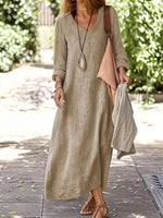 Women's Loose Solid Color Art Casual Cotton And Linen Dress