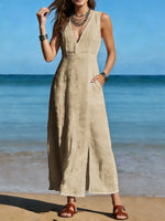 Women's Long Cotton Linen Slit Dress