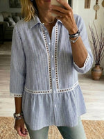 Casual Patchwork Cutout Webbing Stripe Linen-cotton Shirt