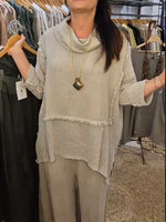 Casual Linen And Cotton Top And Pants Two-piece Set