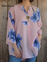 One-button Floral Print Linen Shirt Top