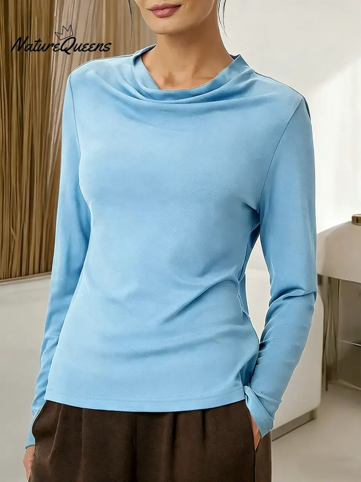 Women's Solid Color Swing Neck Long Sleeve Casual Loose Knit Sweater