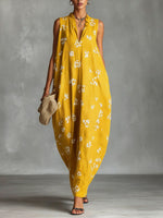 Women's V-neck Sleeveless Casual Loose Cotton Linen Dress