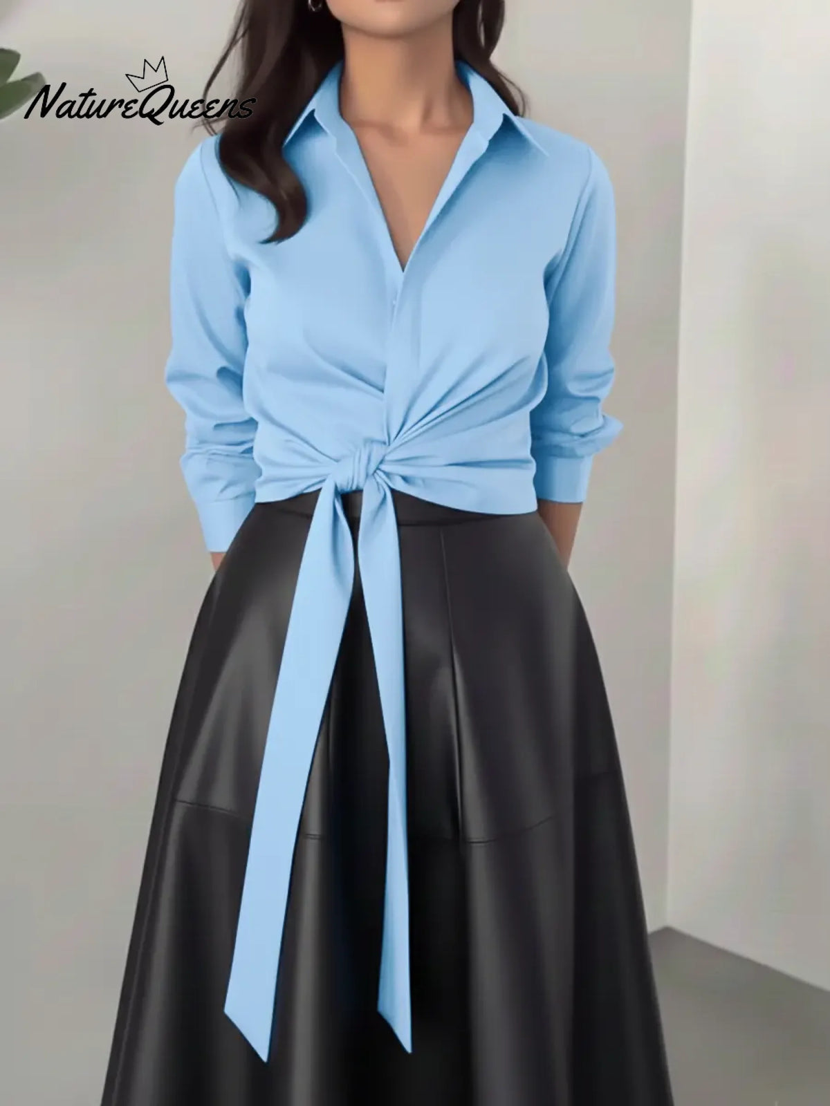 Women's Tie-front Cotton Long-sleeved Shirt