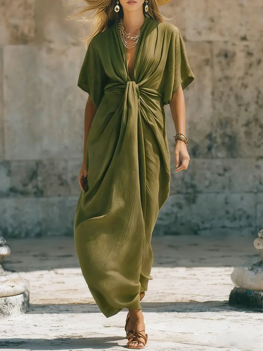 Twist V-neck Vacation Style Long Dress