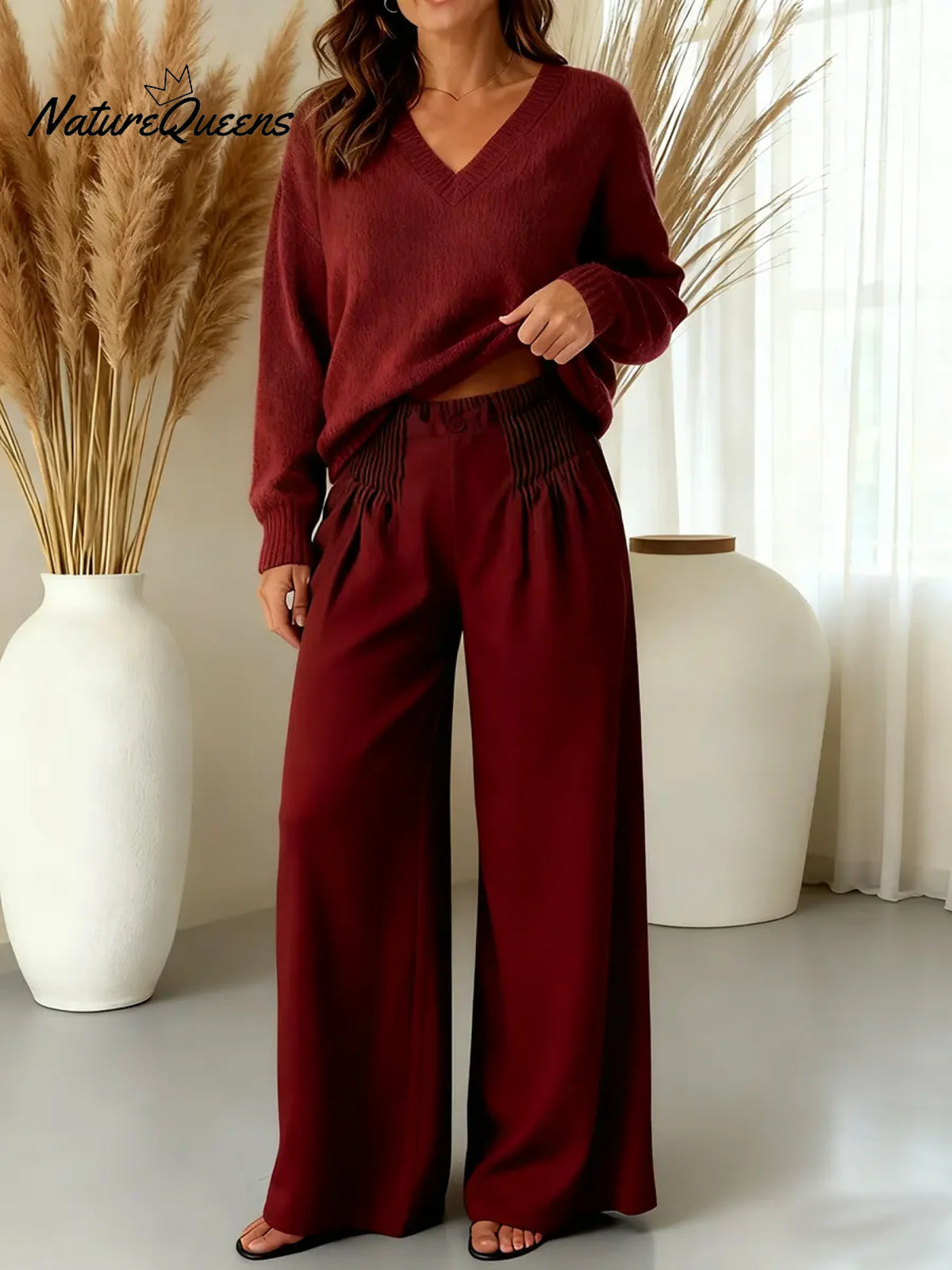 Women's Solid Color High-waisted Pleated Casual Loose Linen Wide-leg Pants